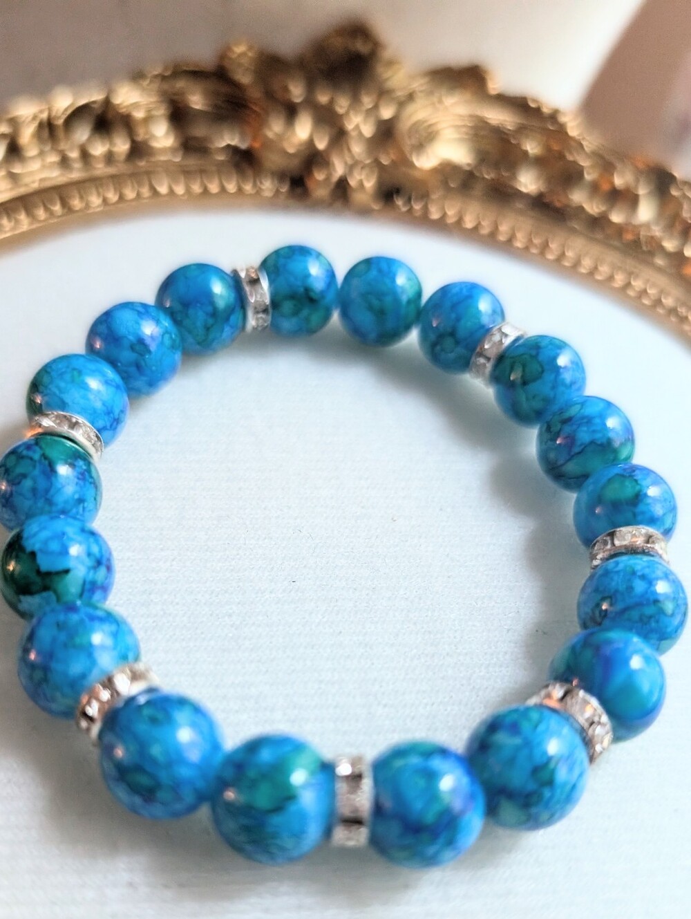 Blue Marble Bead Stretch Bracelet